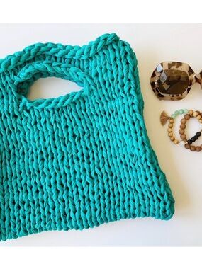 Handmade Chunky Knit Tote Bag in Teal